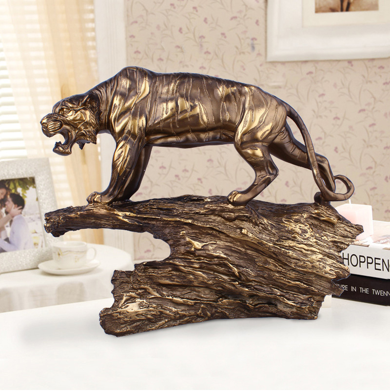 European Antique Copper Tiger Statue Animal Sculpture Figurine Office Decor Home Decoration Accessories Modern Art Business Gift