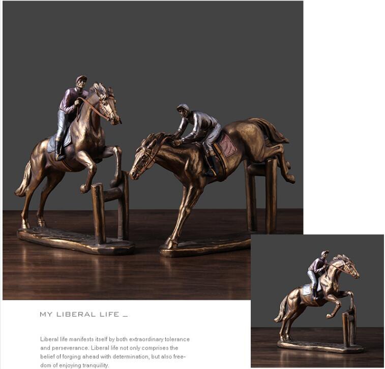 American Retro Resin Horse Racing Statue Ornaments Art Home Livingroom Table Figurines Decoration Office Desktop Sculpture Craft