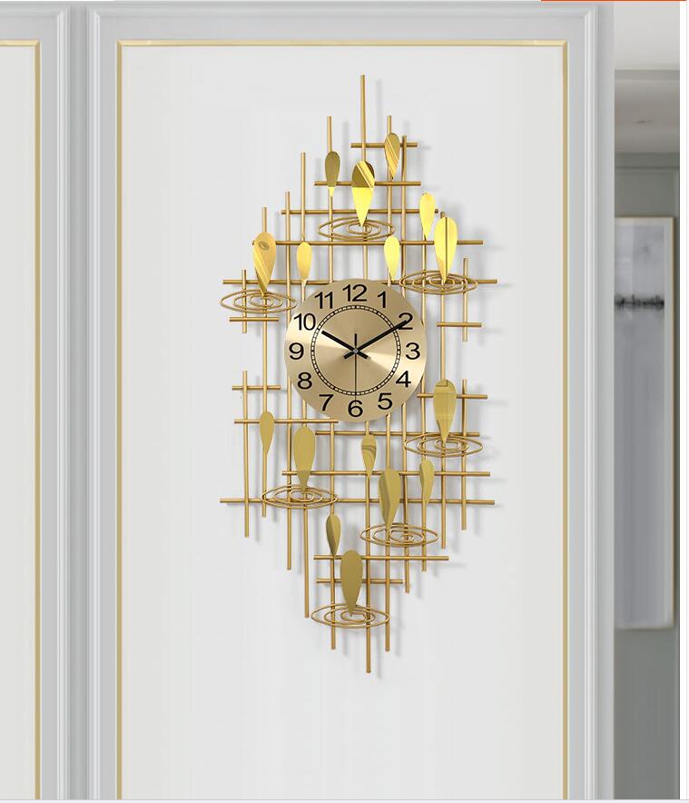 European Luxury Wrought Iron 3D Wall Clocks Home Livingroom Wall Mural Crafts Hotel Office Wall Sticker Metal Clock Decoration
