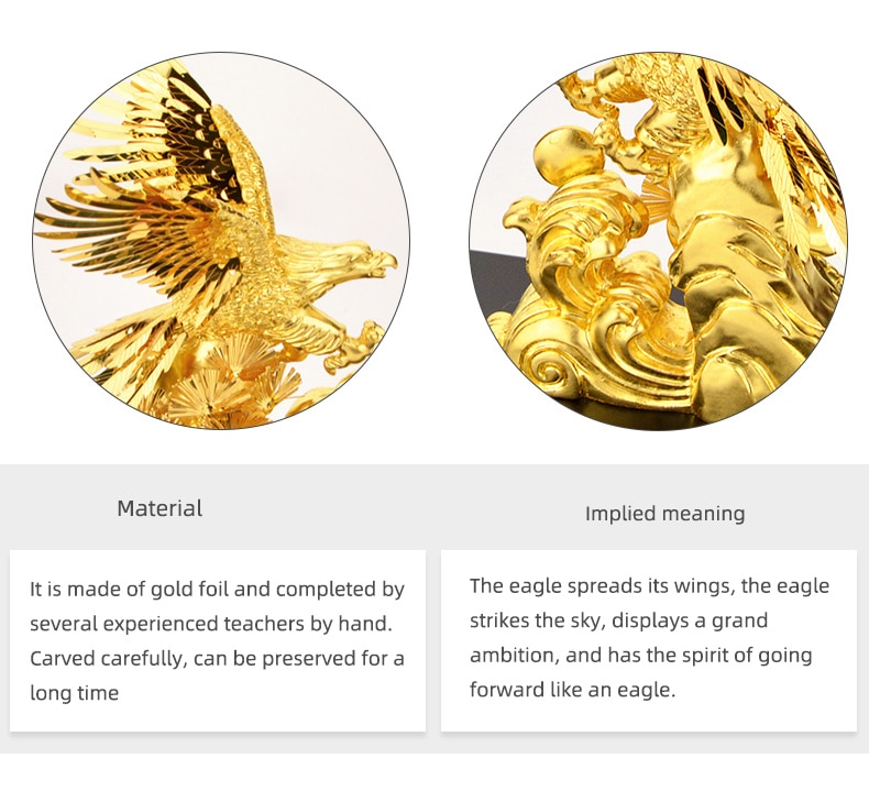 3D Gold Foil Eagle Ornaments Spread Wings Eagle Trophy Figurines Crafts Home Office Decor Gold Foil Animal Model with Gifts box