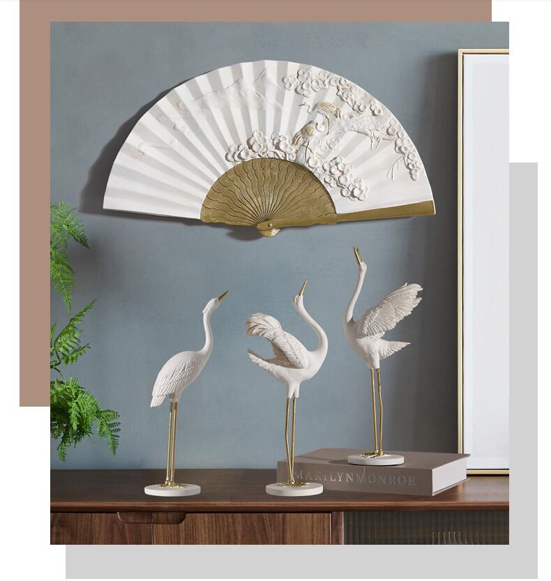 Nordic Simulation Red Crowned Crane Resin Animal Decoration Home Livingroom Wall Fan Mural Crafts Office Desk Statue Accessories