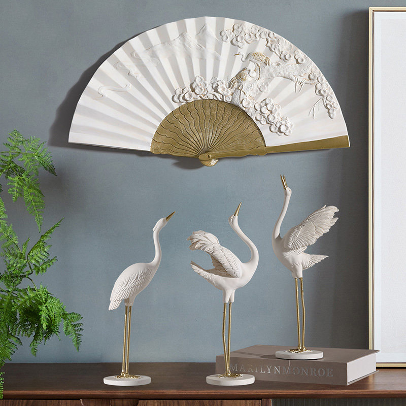 Nordic Simulation Red Crowned Crane Resin Animal Decoration Home Livingroom Wall Fan Mural Crafts Office Desk Statue Accessories
