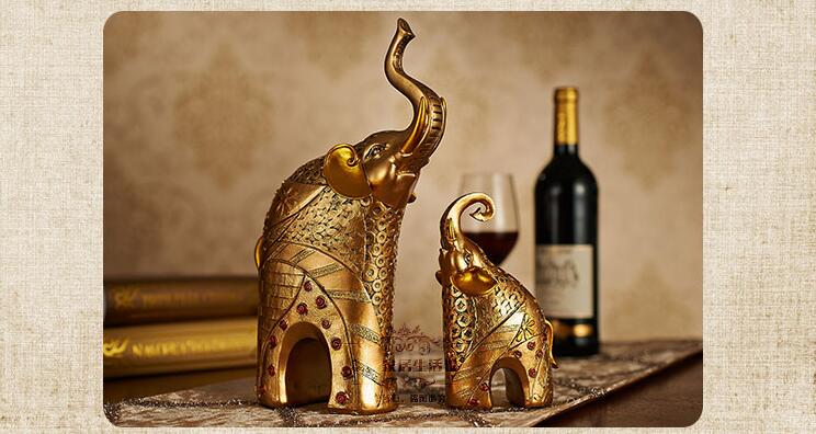 2PCS Luxury European Elephant Figurine Livingroom TV Cabinet Deer Statues Crafts Home Furnishing Decoration Desktop Ornament Art