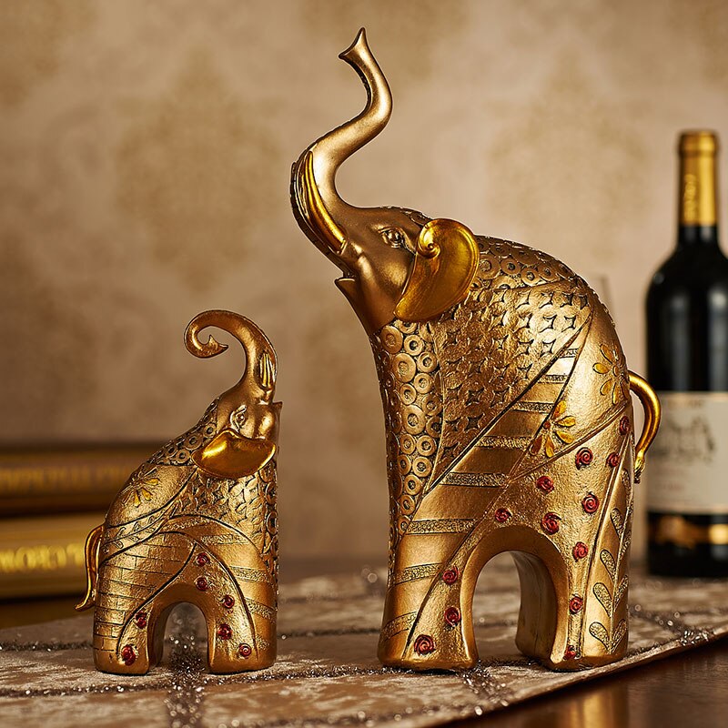 2PCS Luxury European Elephant Figurine Livingroom TV Cabinet Deer Statues Crafts Home Furnishing Decoration Desktop Ornament Art