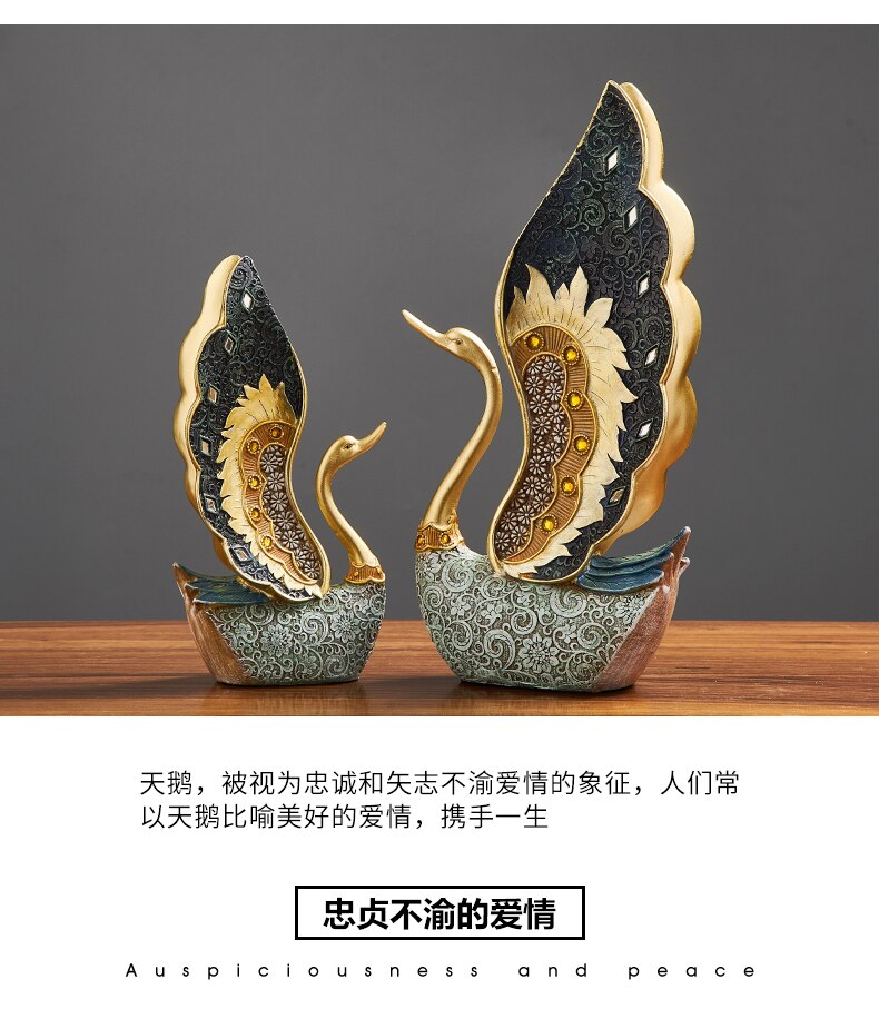 European Resin Couple Swan Ornament Home Decoration Crafts Wedding Gift Desk Art Figurines TV Cabinet Office Statue Accessories