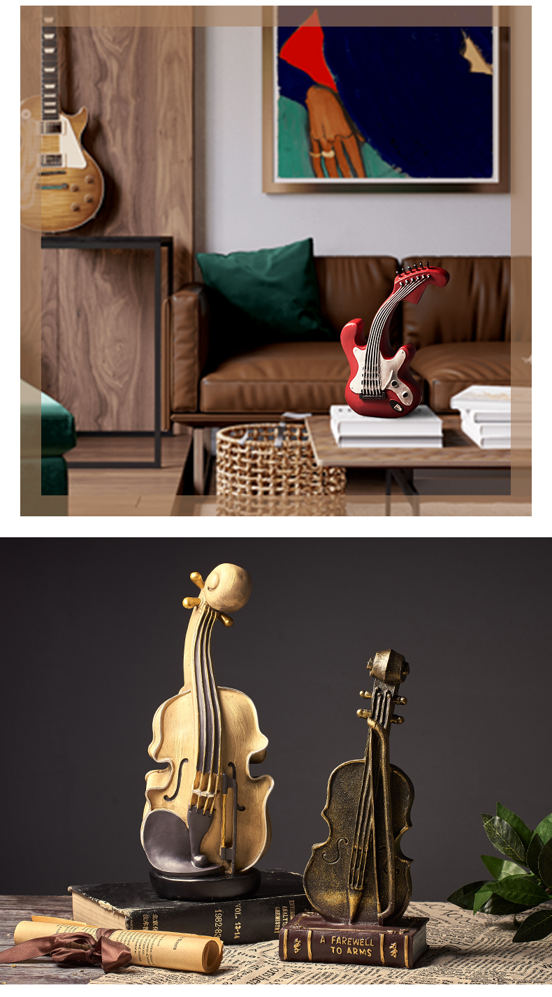 Creative Resin Violin Model Vintage Home Decoration Accessories Room Office Desk Decorative Music Figurines Clock Table Decor