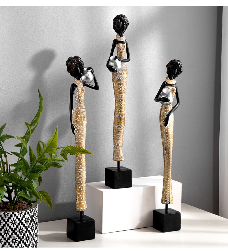 Modern Home Decor African Woman People Ornaments TV Cabinet Decoration Resin Culture Figurines Retro Indigenous People Statue