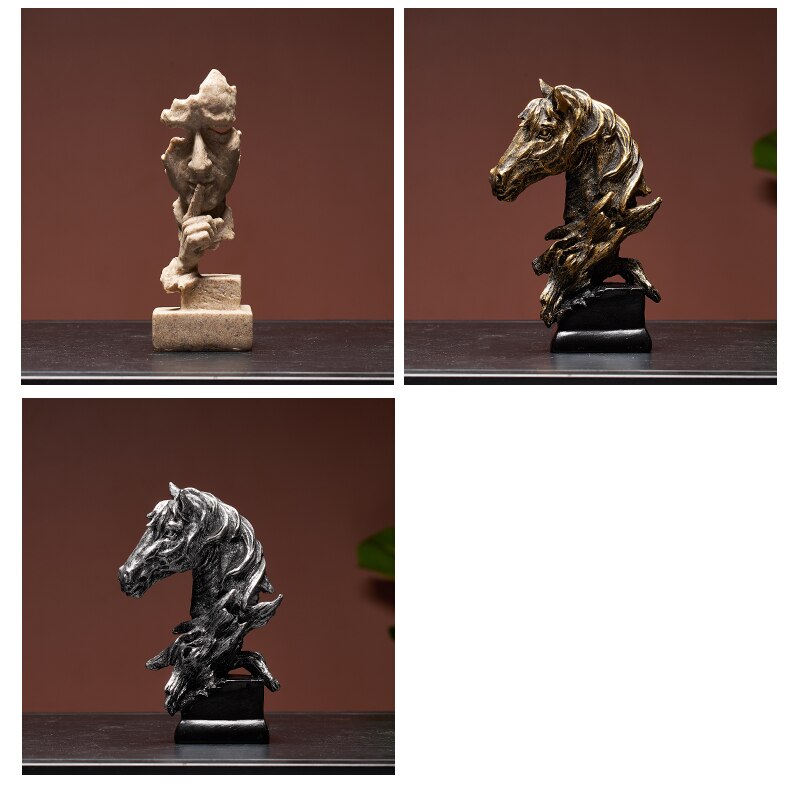 Vintage Resin Silence Mask Face Statue Abstract Animal Sculpture Horse Miniature Figurine For Office Home Decoration Accessories