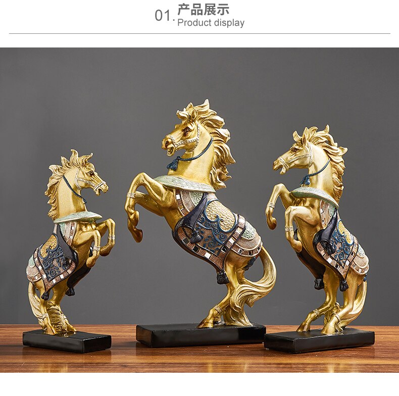 Chinese Style Resin Horse Model Art Statue Home Decoration Accessories Medieval Abstract Sculpture Modern Office Desk Decorative