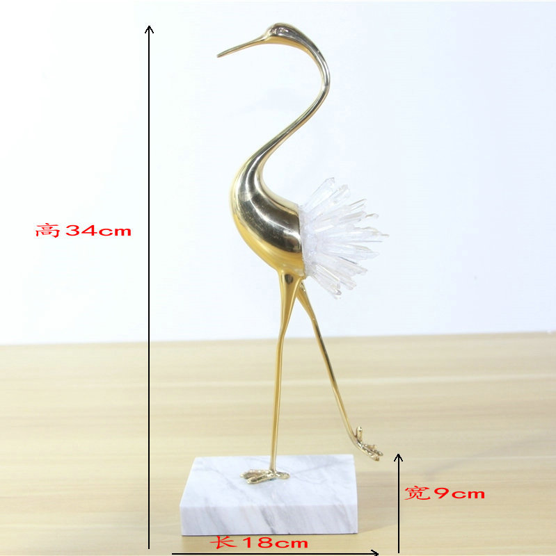 New Chinese-style Crane Model Copper Decoration Light Luxury European Modern Living Room Home Metal Decoration Crystal Jewelry
