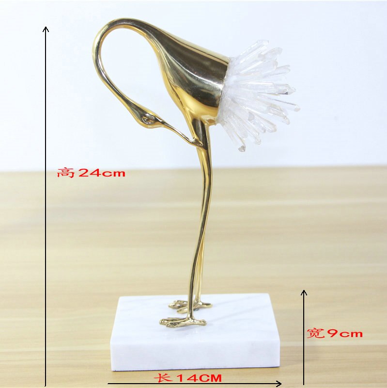 New Chinese-style Crane Model Copper Decoration Light Luxury European Modern Living Room Home Metal Decoration Crystal Jewelry