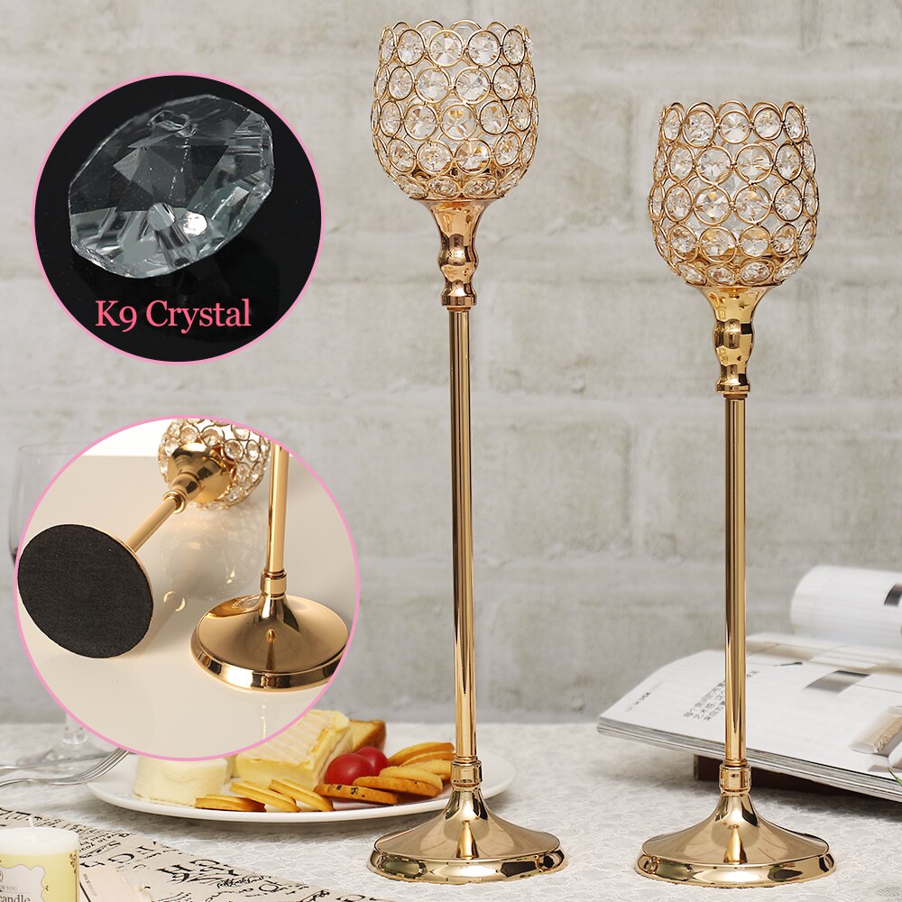 Crystal Candlesticks Pillar Glass Metal Candle Tealight Holders Lantern Home Wedding Table Centerpieces Decoration Accessories