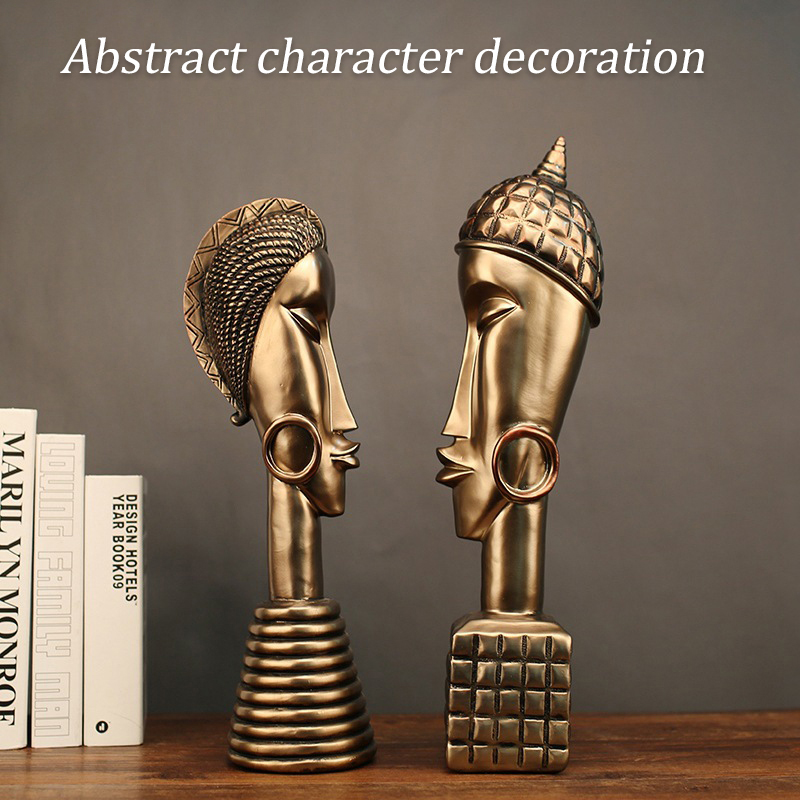 African Couple Resin Copper Miniature Model Figurines Home Decoration Accessories Wedding Decor Ornaments Sculpture Handcrafts