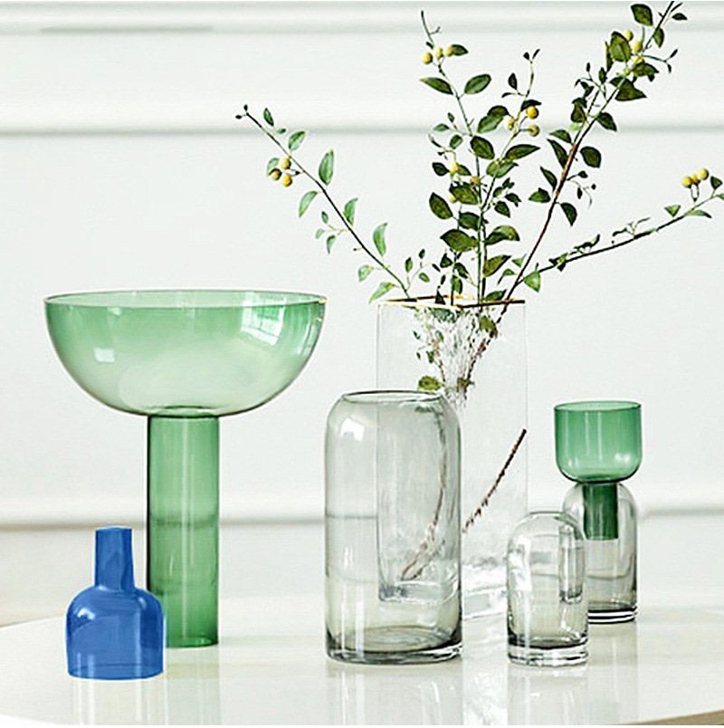 Nordic Colorful Geometric Funnel Glass Vase Home Decoration Accessories Creative Hydroponics Living Room Decor Desktop Display