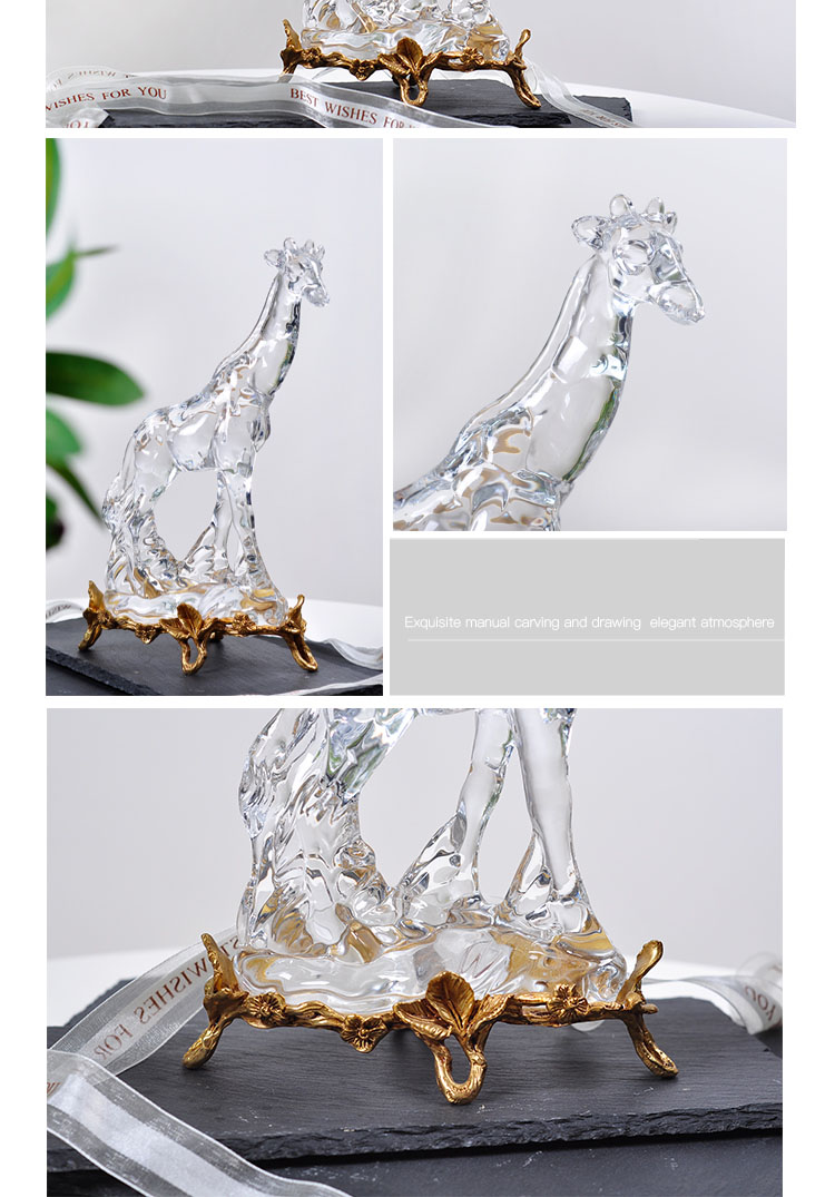 Luxtry Crystal Glass Giraffe Sculpture With Gold Brass Stand Modern Animal Statue Figurine Crafts Home Decor Accessories Gift