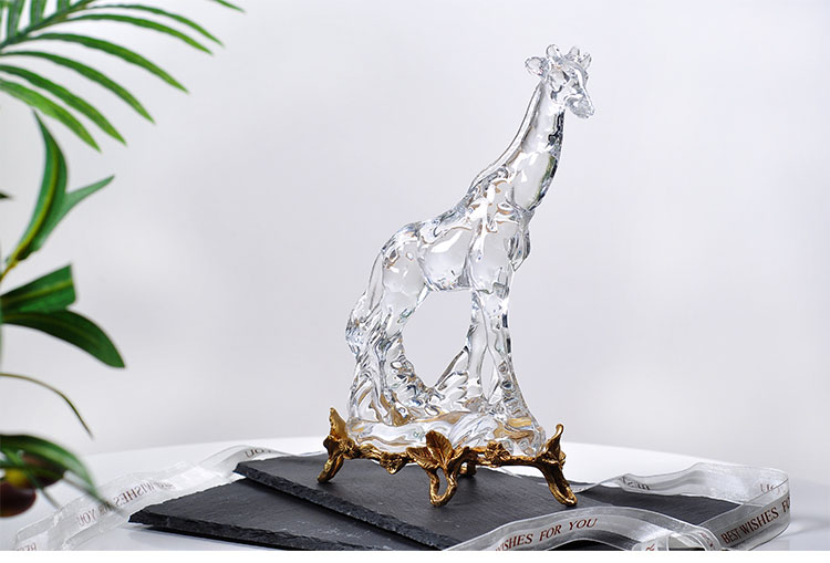 Luxtry Crystal Glass Giraffe Sculpture With Gold Brass Stand Modern Animal Statue Figurine Crafts Home Decor Accessories Gift