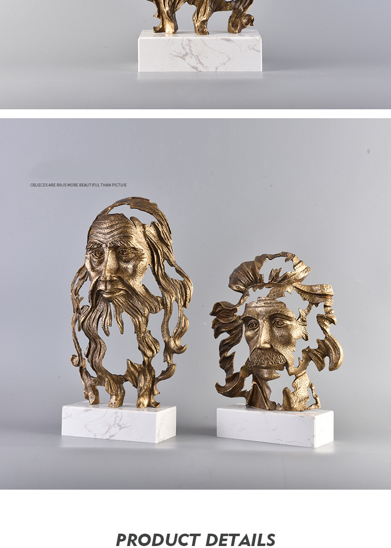 Luxtry Gold Black Einstein Da Vinci Face Sculptures Marble Statue Metal Crafts Home Hotel Office Decor Furnishings Accessories