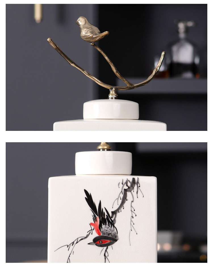 Chinese Flower Vase Decoration Accessories Home Ceramic Vase Hand Painted Birdie Ink Painting Ceramic Decorative Jar With Cover
