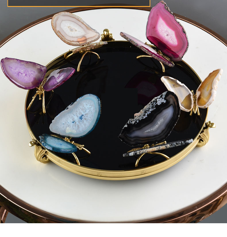 Home Decor Accessories Gold Brass Butterfly Figurine With Natural Agate Flakes Wing Room Ornament Objects Office Christmas Gift
