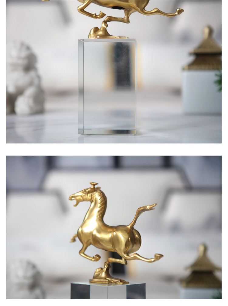 Modern Running Roaring Horse Metal Decoration Table Figurines Fashion Rectangular Clear Crystal Base Home Decoration Accessories