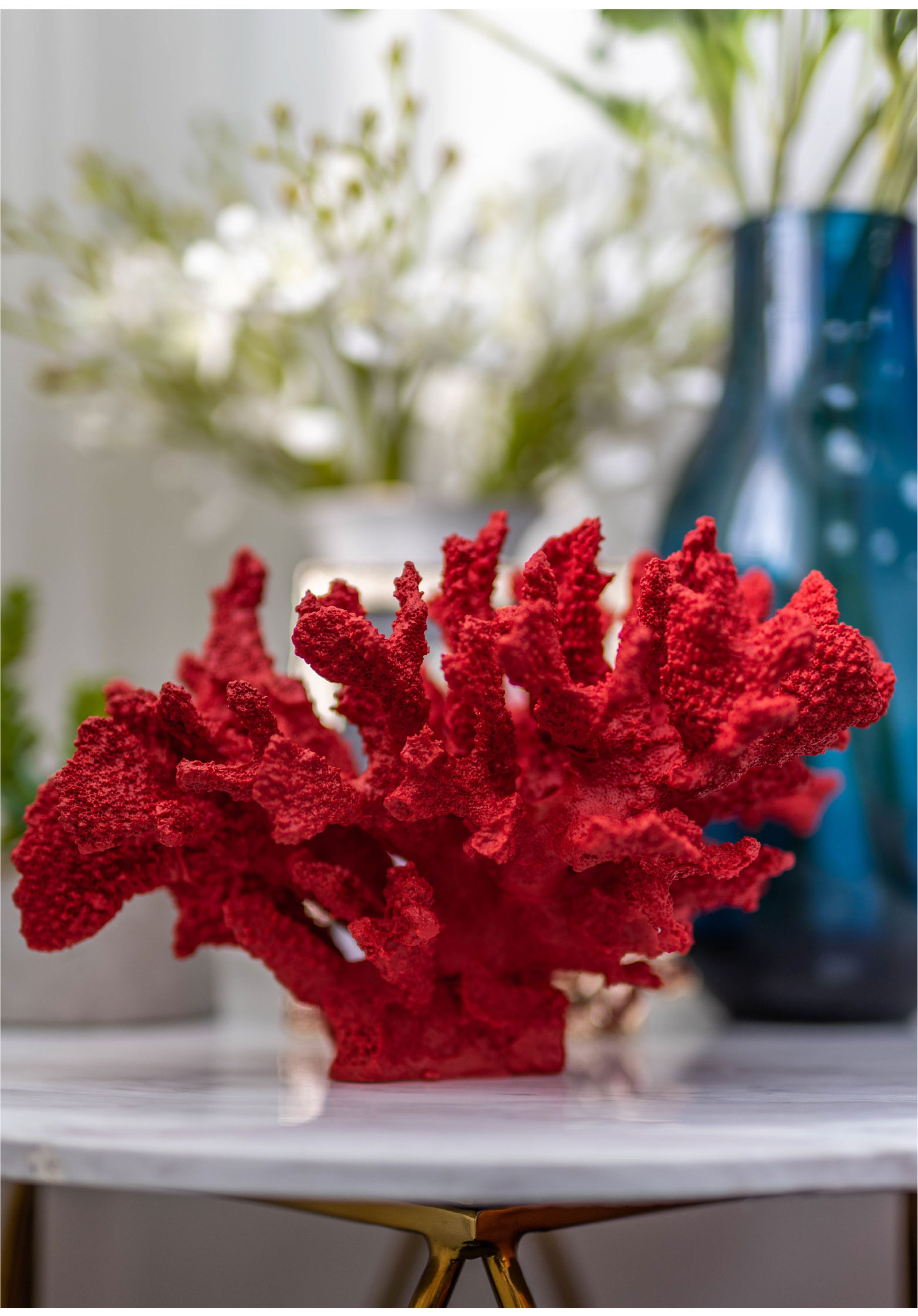 Mediterranean White Red Coral Sculpture Figurine Ornaments Plant Office Home Decoracion Accessories moderno Art Resin Craft Gift