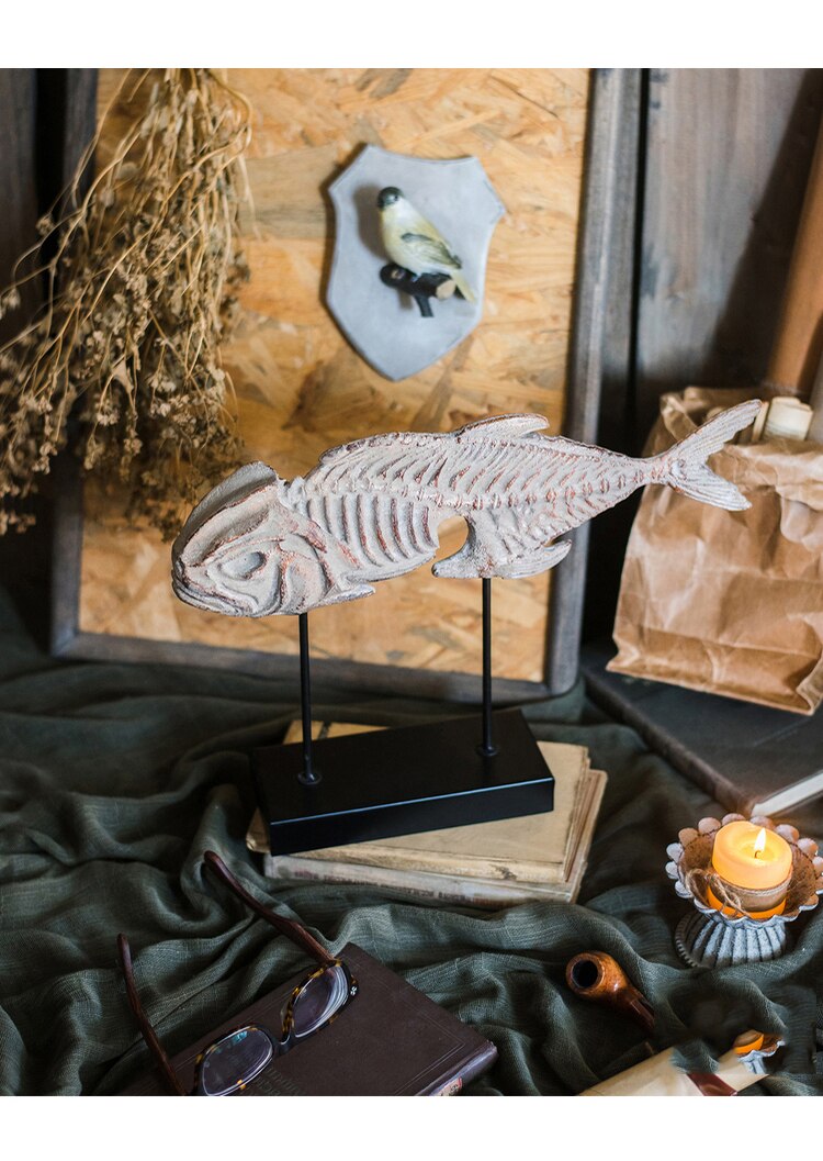 Prehistoric Fossil Resin Statues Ornament Home Decor Crafts Fish Bone Fossil Art Office Desktop Figurines Sculptures Accessories