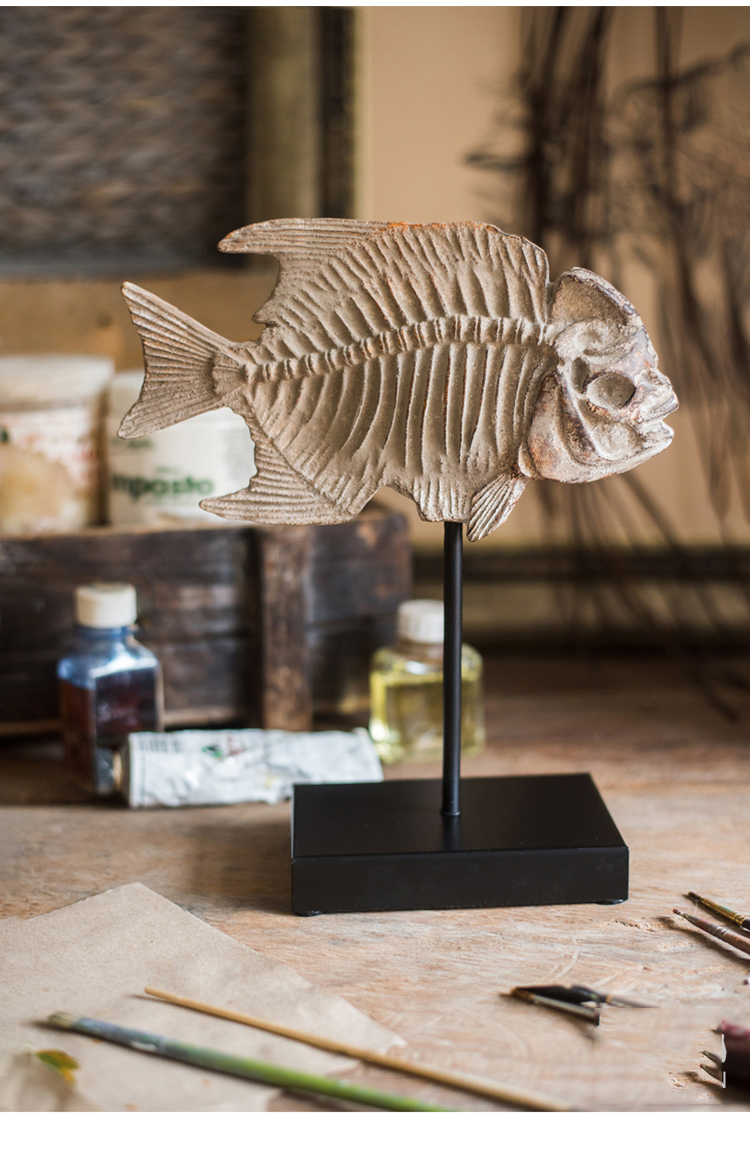 Prehistoric Fossil Resin Statues Ornament Home Decor Crafts Fish Bone Fossil Art Office Desktop Figurines Sculptures Accessories