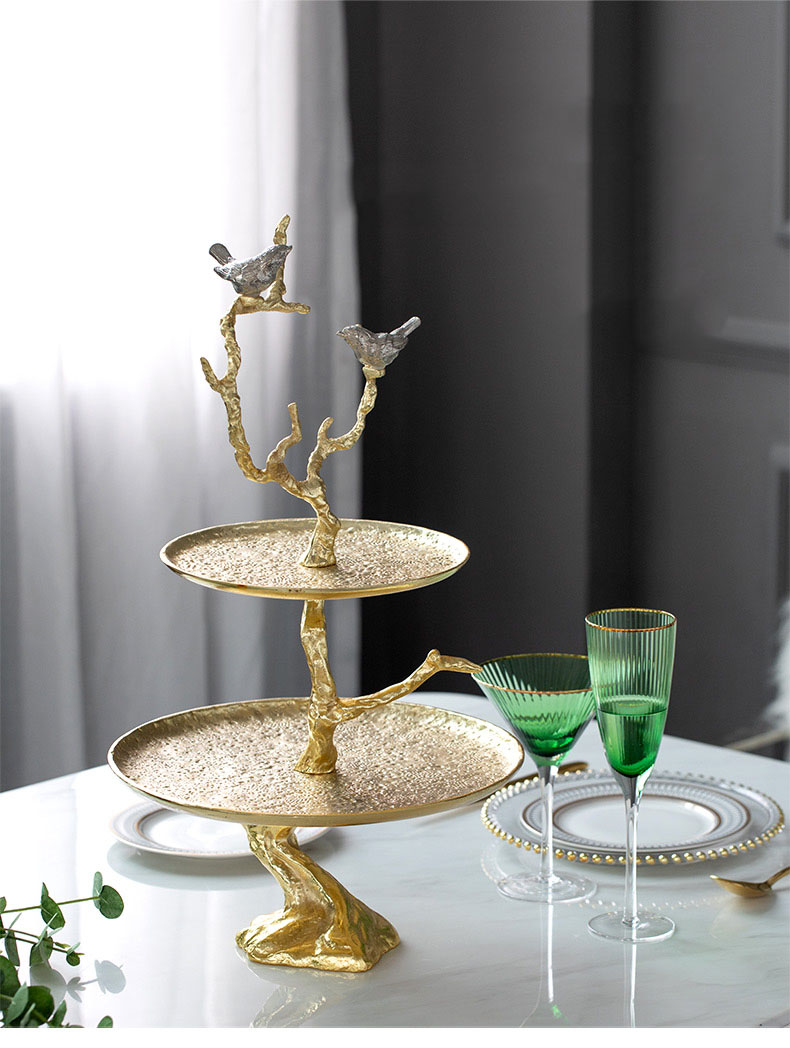 Luxury Birds Stand On Branch Statue Home Pastry Dessert Two Tier Place Cake Rack Wedding Banquet Dessert Table Decor Fruit Plate