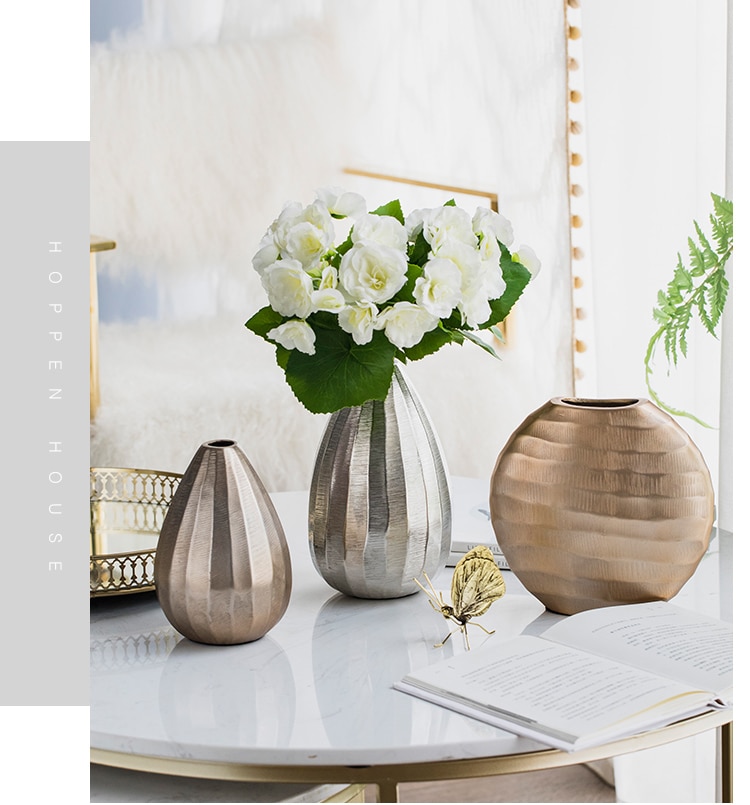 Luxtry American Ripple Drop Shaped Aluminum Gold Silver Vase Creative Retro Vase Decor Guest Restaurant Desktop Accessories