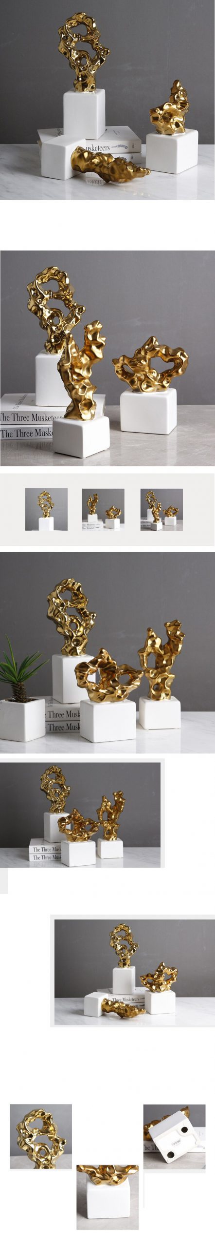 Modern House Home Decoration Maison Accessories Abstract Art Gold Plating Coral Ceramic Figurines For Living Room Office Desktop