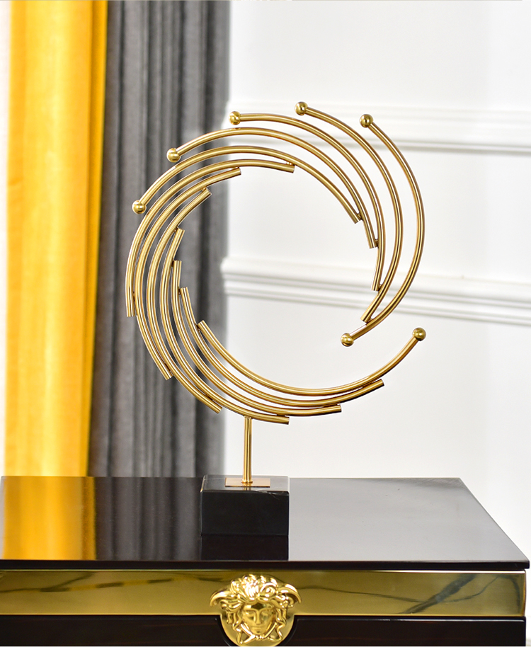 Modern Creative Abstract Gold Metal Annulus Statue Home Hotel Crafts Room Decor Objects Offic Black Marble Sculpture Gift
