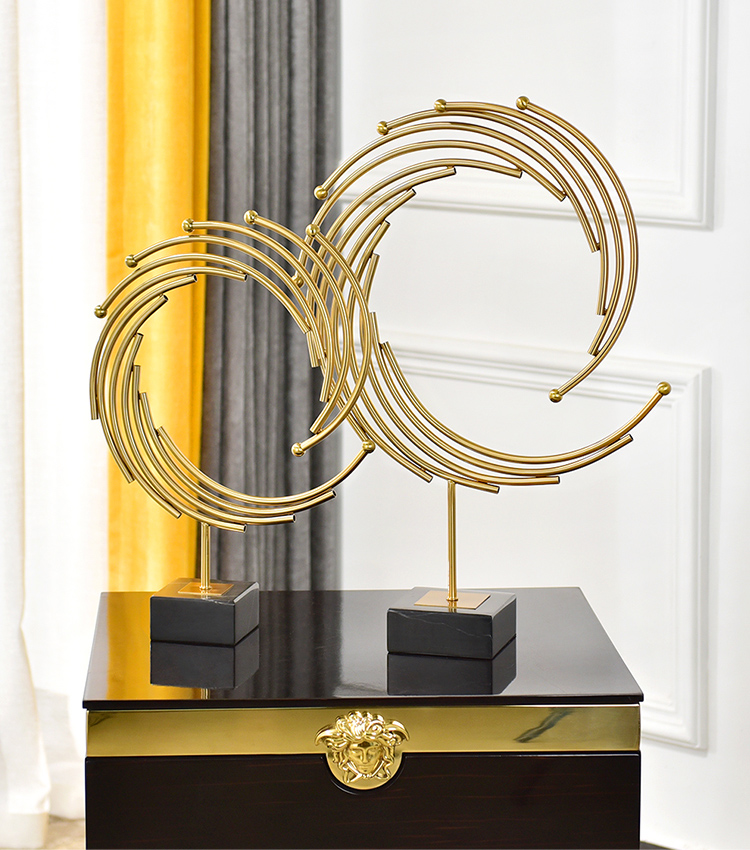 Modern Creative Abstract Gold Metal Annulus Statue Home Hotel Crafts Room Decor Objects Offic Black Marble Sculpture Gift