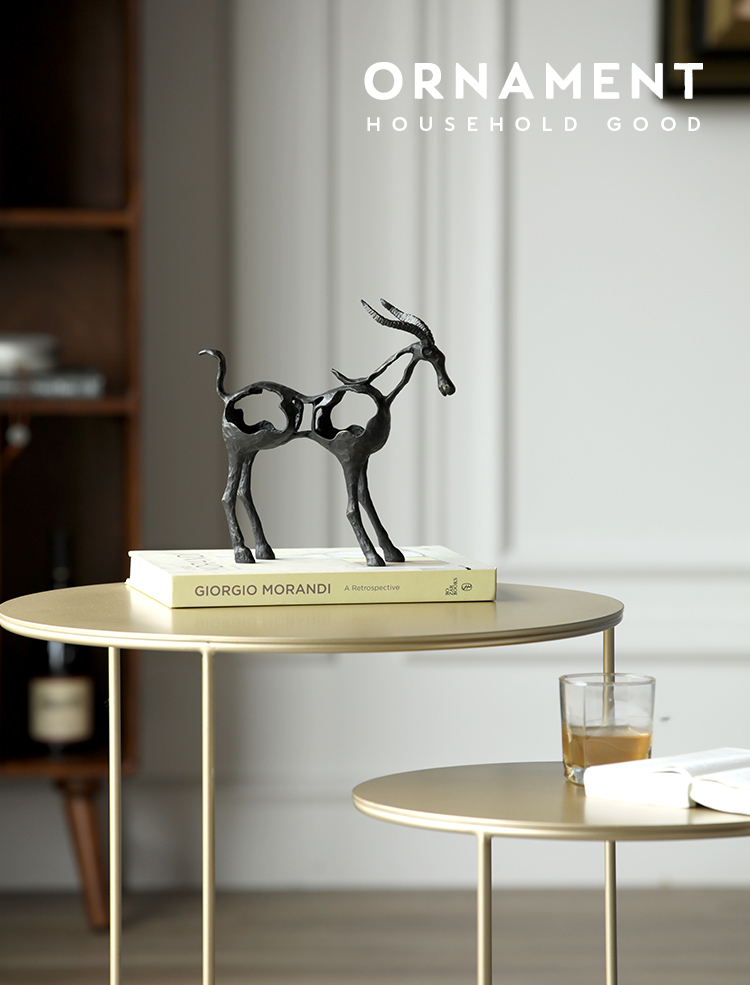 Modern Industry Hollown Black Antelope Statue Home Crafts Room Decor Objects Office Metal Animal Sculpture Accessories Gift