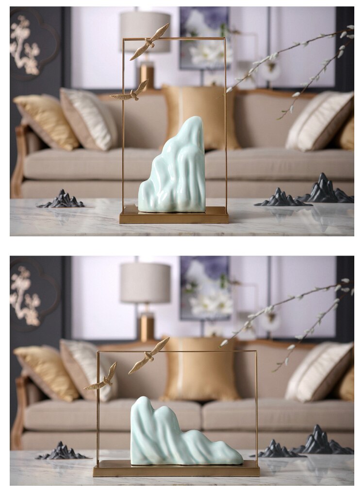 Chinese Wild Goose Flying Between Mountains Figurines Hotel Soft Decor Home Living Room Office Ceramic Handicraft Accessories