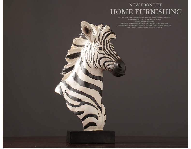 Home Living Room Desktop Decor Sculpture Zebra Horse Head Statue Decoration Accessories Resin Large Animal Figurine Craft Gift