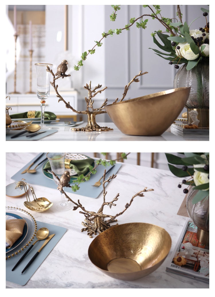 European Brass Tree Branch Bird Statue Fruit Bowl Fruit Bowl Model Room Dining Table Coffee Table Light Luxury Storage Tray