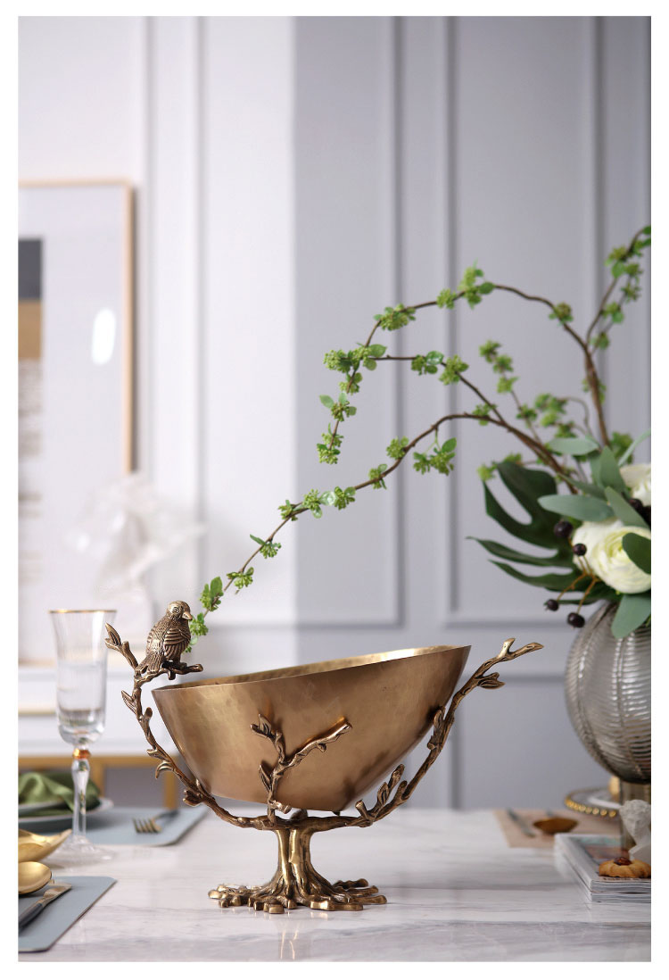 European Brass Tree Branch Bird Statue Fruit Bowl Fruit Bowl Model Room Dining Table Coffee Table Light Luxury Storage Tray