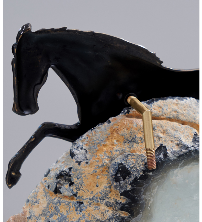 Modern Brass Steed Running On Natural Agate Stone Statue Home Crafts Room Decor Objects K9 Rectangle Crystal Sculpture GiftS