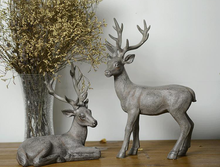 Rustic Standing Deer Statue Resin Animal Craft Retro Home Decoration Accessories Squat Elk Sculpture Decorations Creative Gift