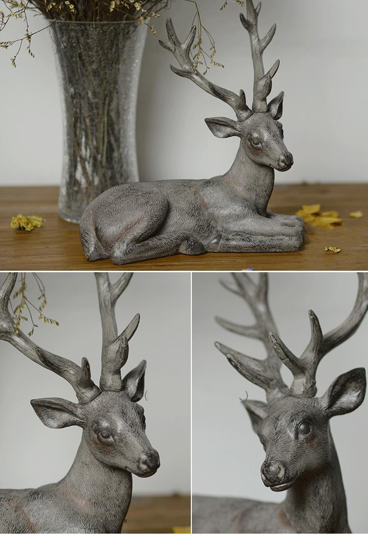 Rustic Standing Deer Statue Resin Animal Craft Retro Home Decoration Accessories Squat Elk Sculpture Decorations Creative Gift