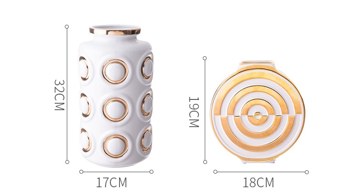 Europe Gold-Plated Geometric Circles Porcelain Vase For Home Decor Tabletop Vases For Flowers For Centerpieces For Wedding