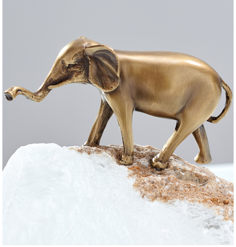 Modern Brass Elephant Walking On Natural Spar Designer Statue Home Crafts Room Decor Objects White Spar Sculpture Accessories