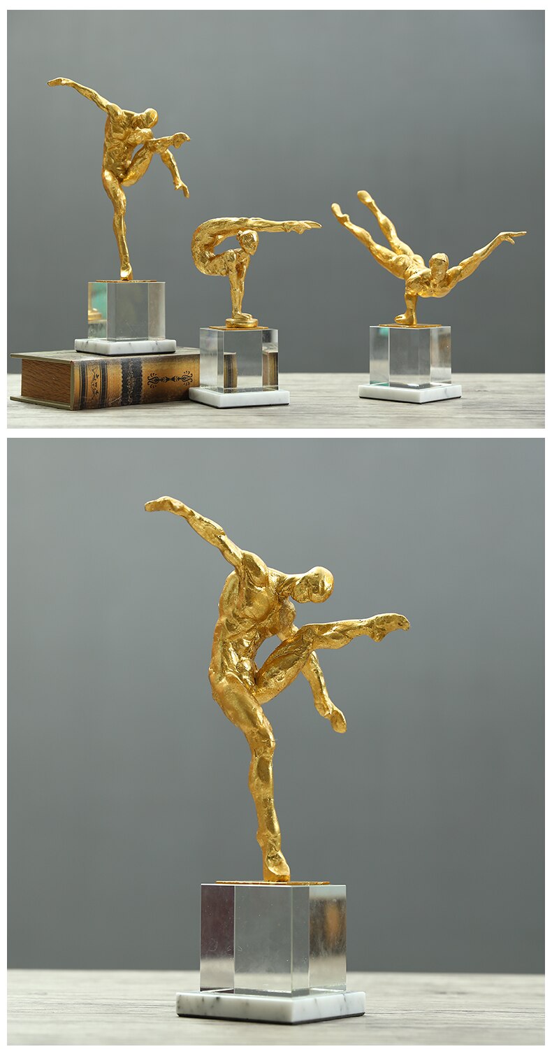 Modern Abstract Art Yoga Hold Gold Characters Statue Home Hotel Gymnastics Craft Room Decor Objects Offic Crystal Sculpture Gift