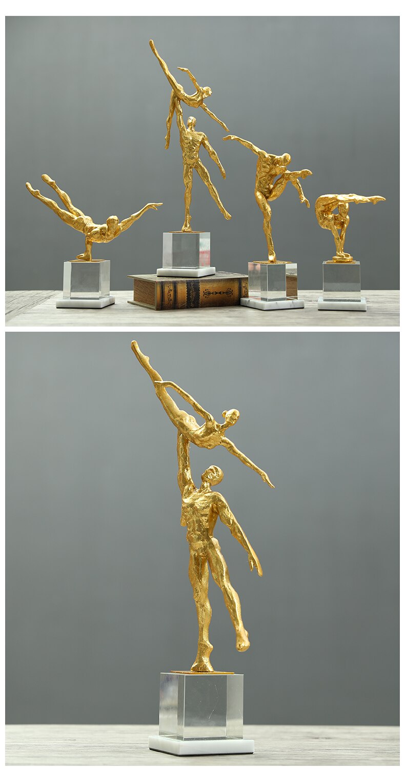 Modern Abstract Art Yoga Hold Gold Characters Statue Home Hotel Gymnastics Craft Room Decor Objects Offic Crystal Sculpture Gift