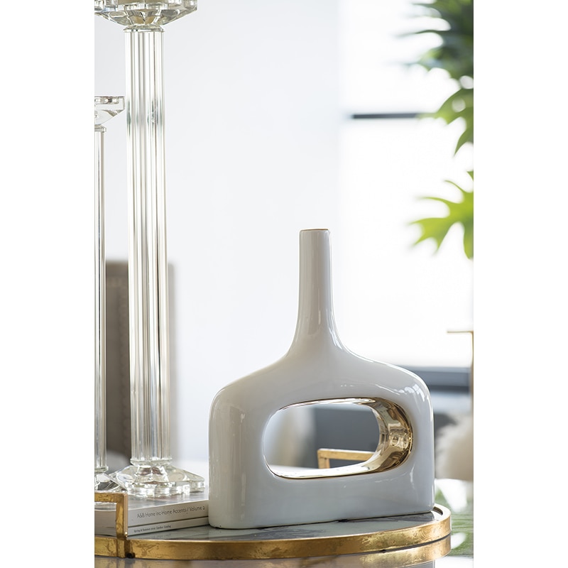 Creative Hollown Round Squear Luster Golden Ceramic Vases Home Decoration Planters Office Desktop Porcelain Vase Friend Gifts