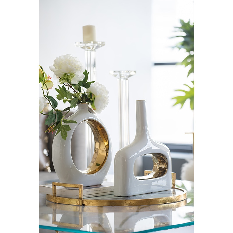 Creative Hollown Round Squear Luster Golden Ceramic Vases Home Decoration Planters Office Desktop Porcelain Vase Friend Gifts
