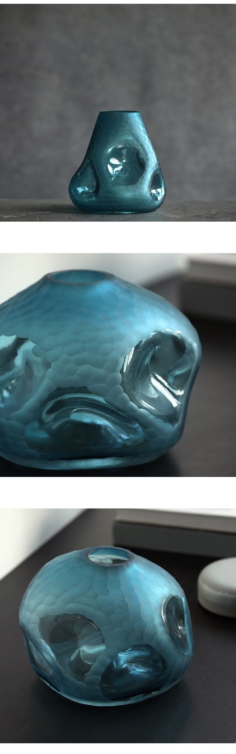 Modern Bizarre Bumpy Shapes Tabletop Vases Creative Blue Glass Ornaments Craft Glass Vase For Home Hotel Desktop Accessories