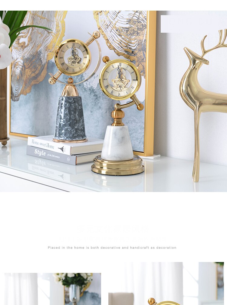 Modern Conical White Green Marble Ornament Figurines Decorative Gold Pendulum Clock Table Home Room Soft Decoration Accessories