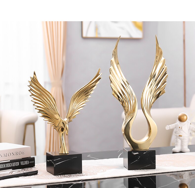Copper Abstract Wings Statue Office Desk Decorative Marble Ornament Accessories Gift Home Decor Figurine Living Room Ornament