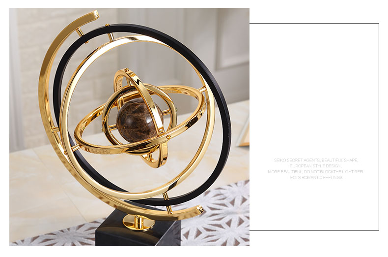Home Decor Accessories Brown Marble Ball Enclosed In Metal Figurine Living Room Ornament Objects Office Marble Christmas Gift
